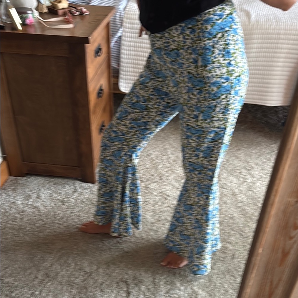 Blue and Green Floral Flared Pants